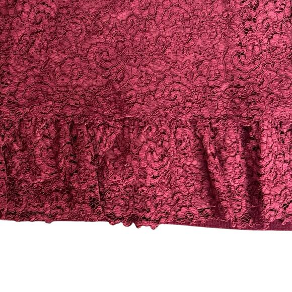 Tory Burch Maroon Dina Merino Wool Lace Sleeves Crew Neck Sweater L Peplum Back - Picture 10 of 11